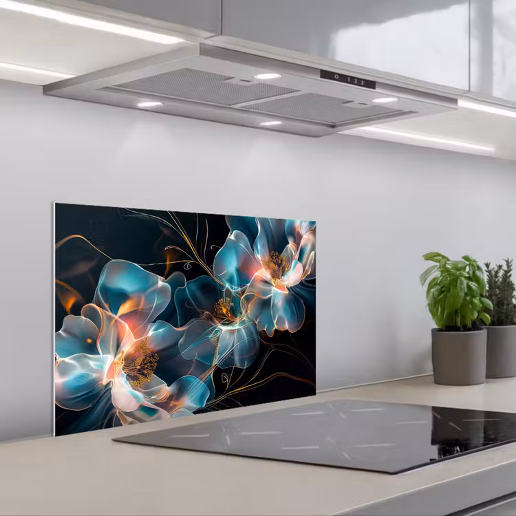 Spatscherm keuken - Bloemen - Zwart - Licht - Flora — 5