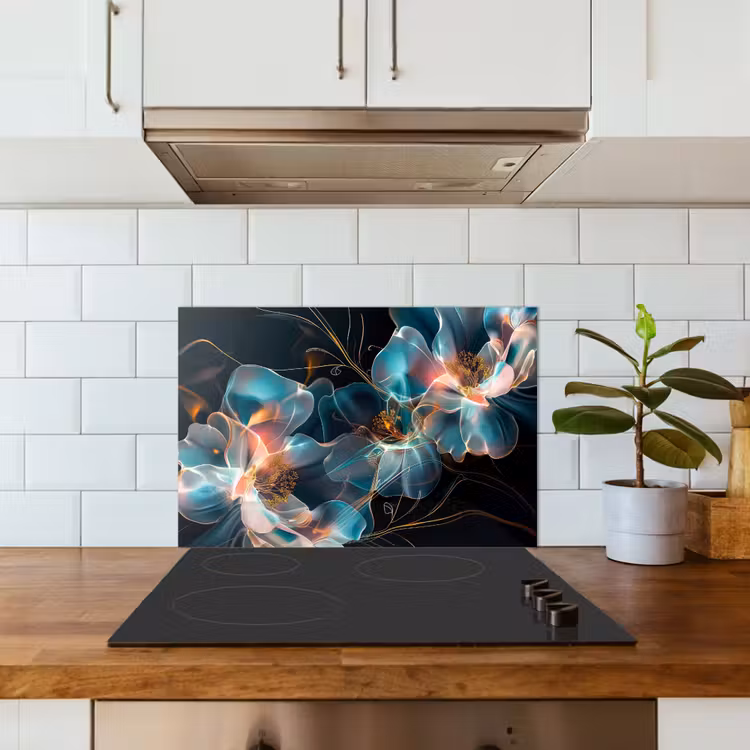 Spatscherm keuken - Bloemen - Zwart - Licht - Flora — 6