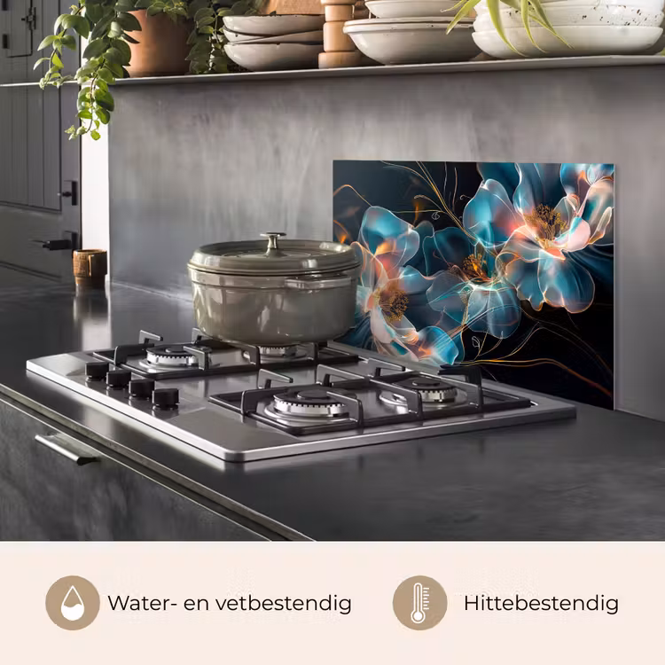 Spatscherm keuken - Bloemen - Zwart - Licht - Flora — 7