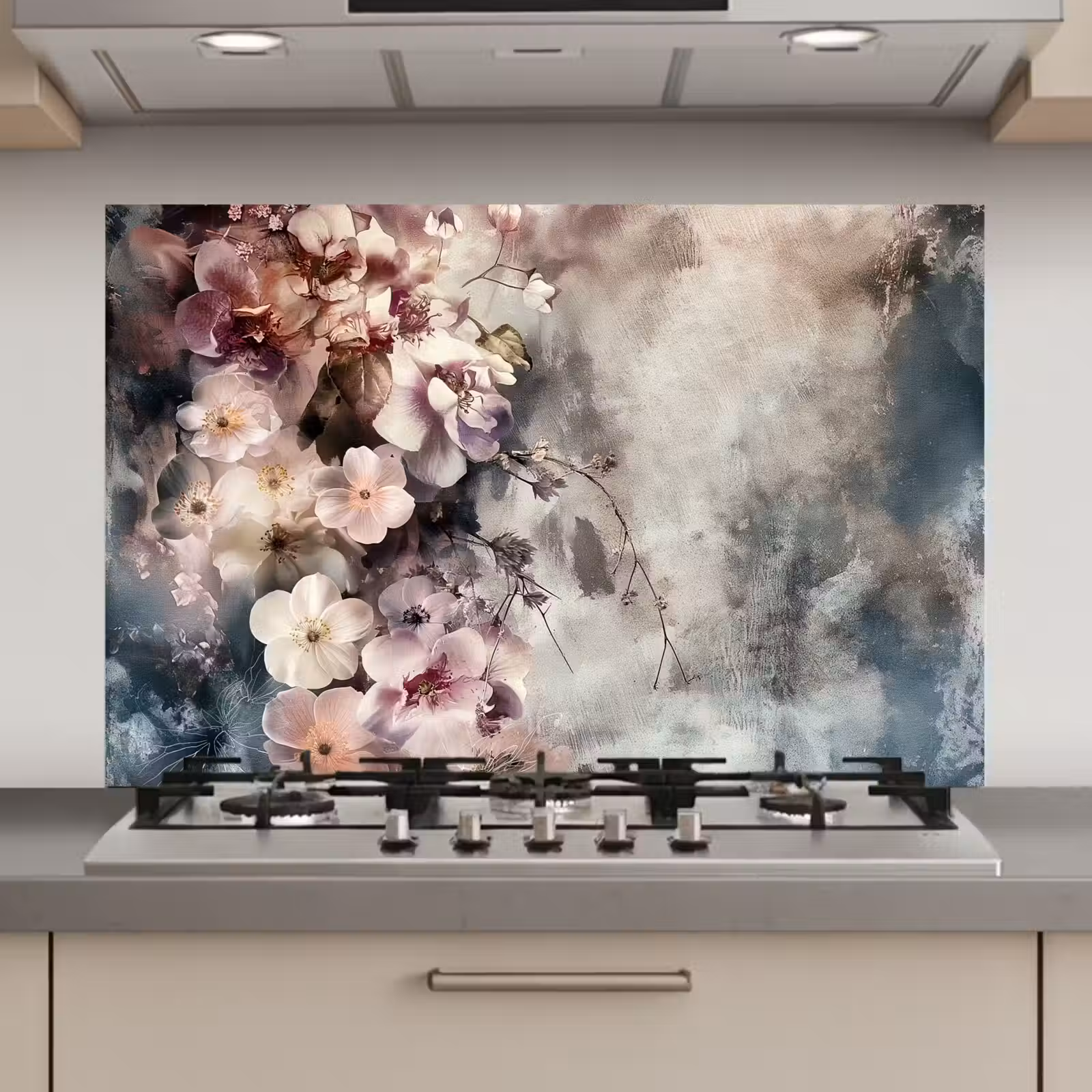 Spatscherm keuken - Bloemen - Beton - Grijs - Flora — 1