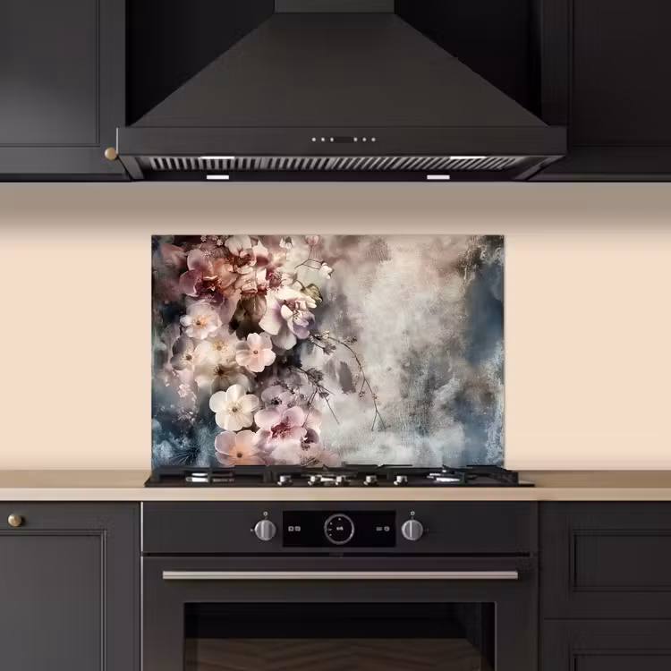 Spatscherm keuken - Bloemen - Beton - Grijs - Flora — 2