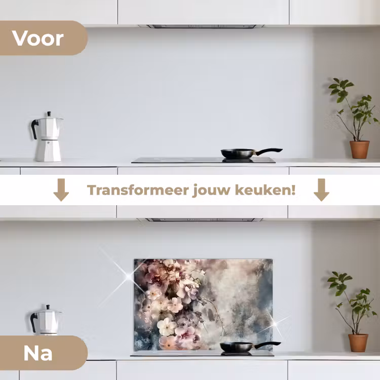 Spatscherm keuken - Bloemen - Beton - Grijs - Flora — 3