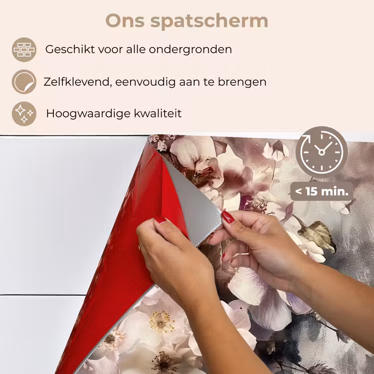 Spatscherm keuken - Bloemen - Beton - Grijs - Flora — 4