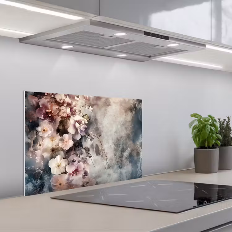 Spatscherm keuken - Bloemen - Beton - Grijs - Flora — 5
