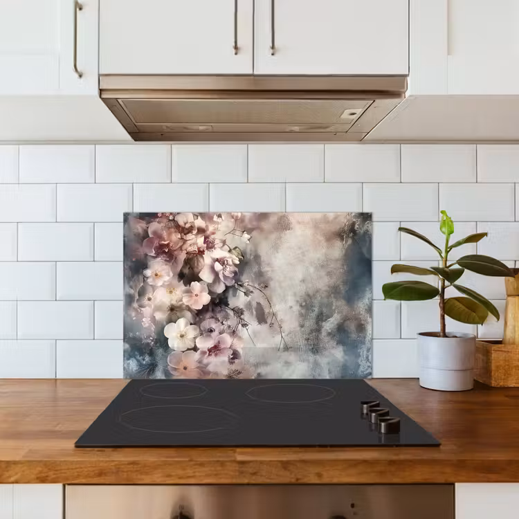 Spatscherm keuken - Bloemen - Beton - Grijs - Flora — 6