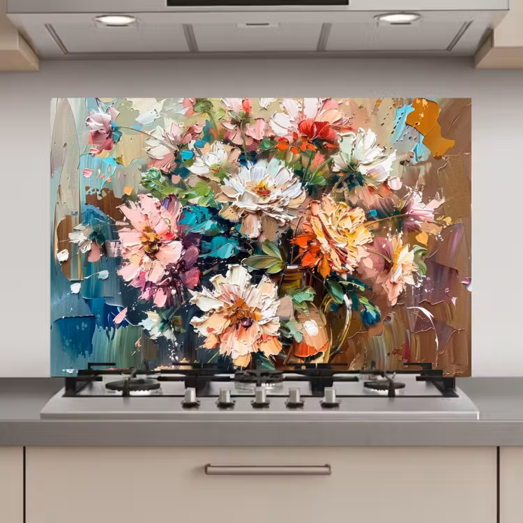 Spatscherm keuken - Bloemen - Schilderij - Kleurrijk - Waterverf — 1