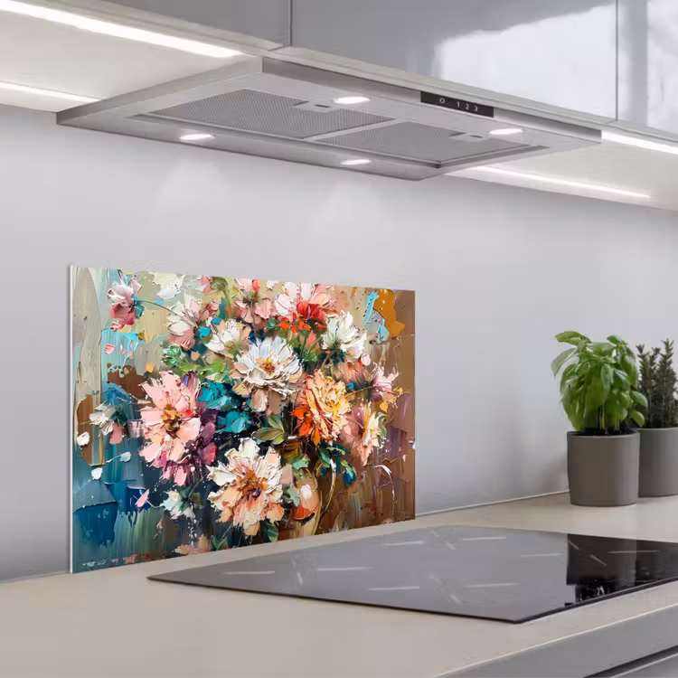 Spatscherm keuken - Bloemen - Schilderij - Kleurrijk - Waterverf — 5