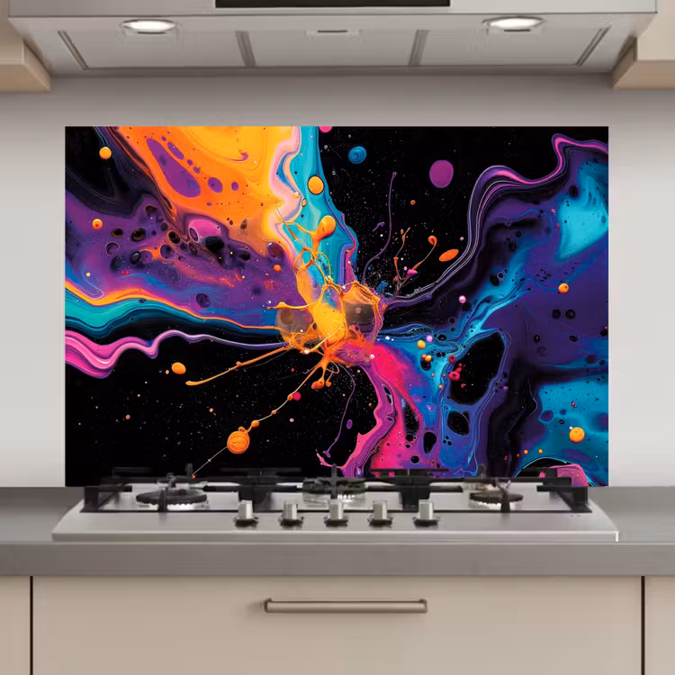 Spatscherm keuken - Kleurrijk - Verf - Zwart — 1