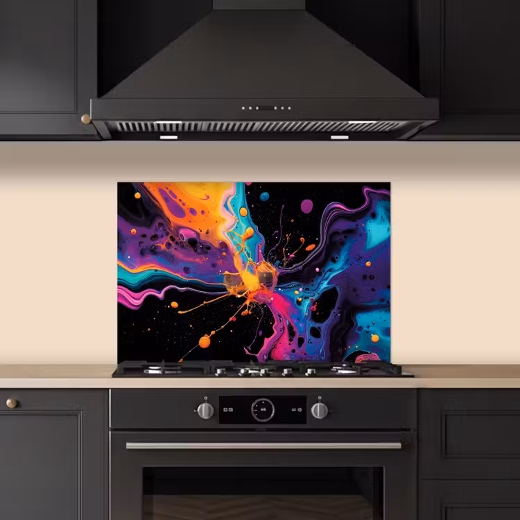 Spatscherm keuken - Kleurrijk - Verf - Zwart — 2