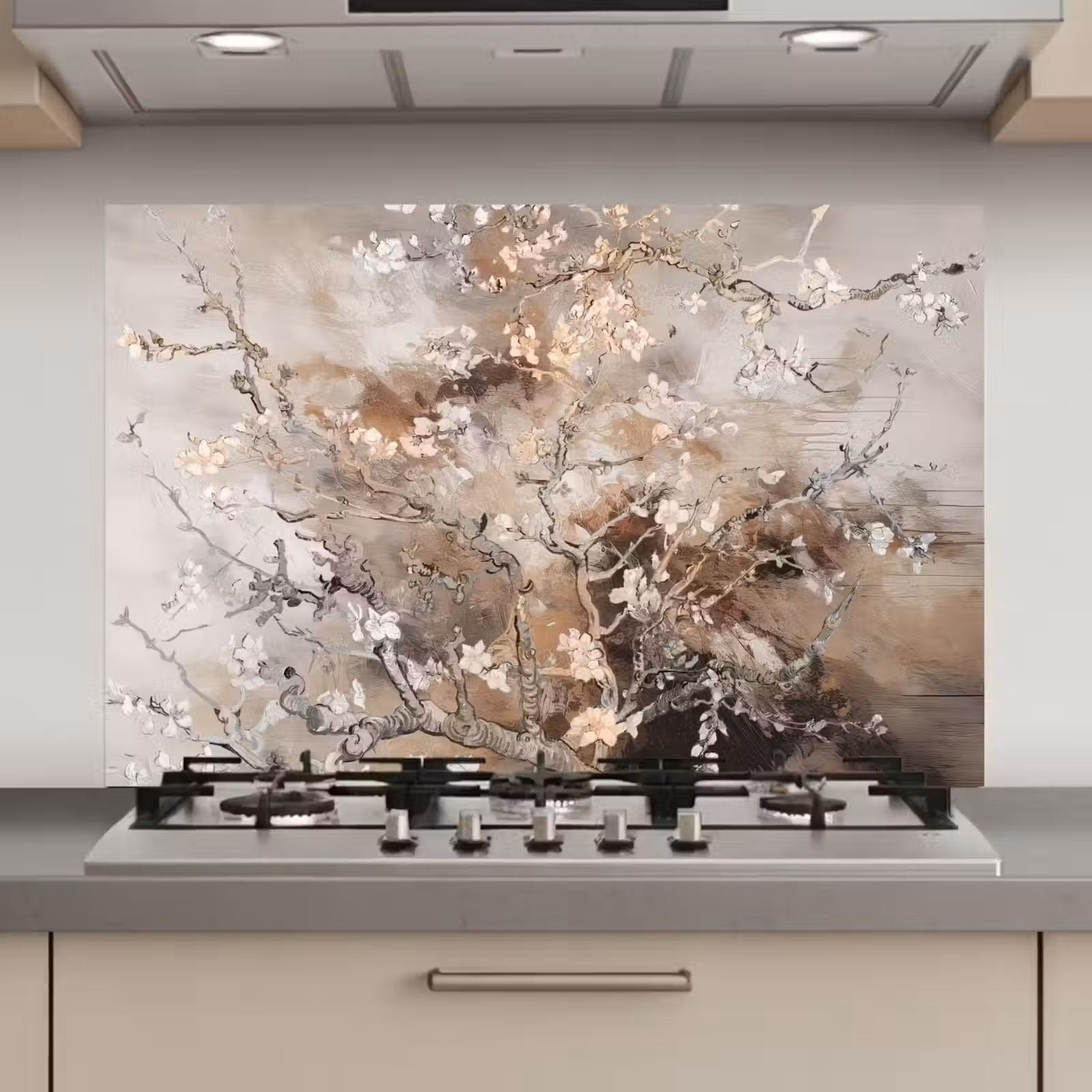 Spatscherm keuken - Amandelbloesem - Kunst - Van Gogh - Beige - Abstract — 1