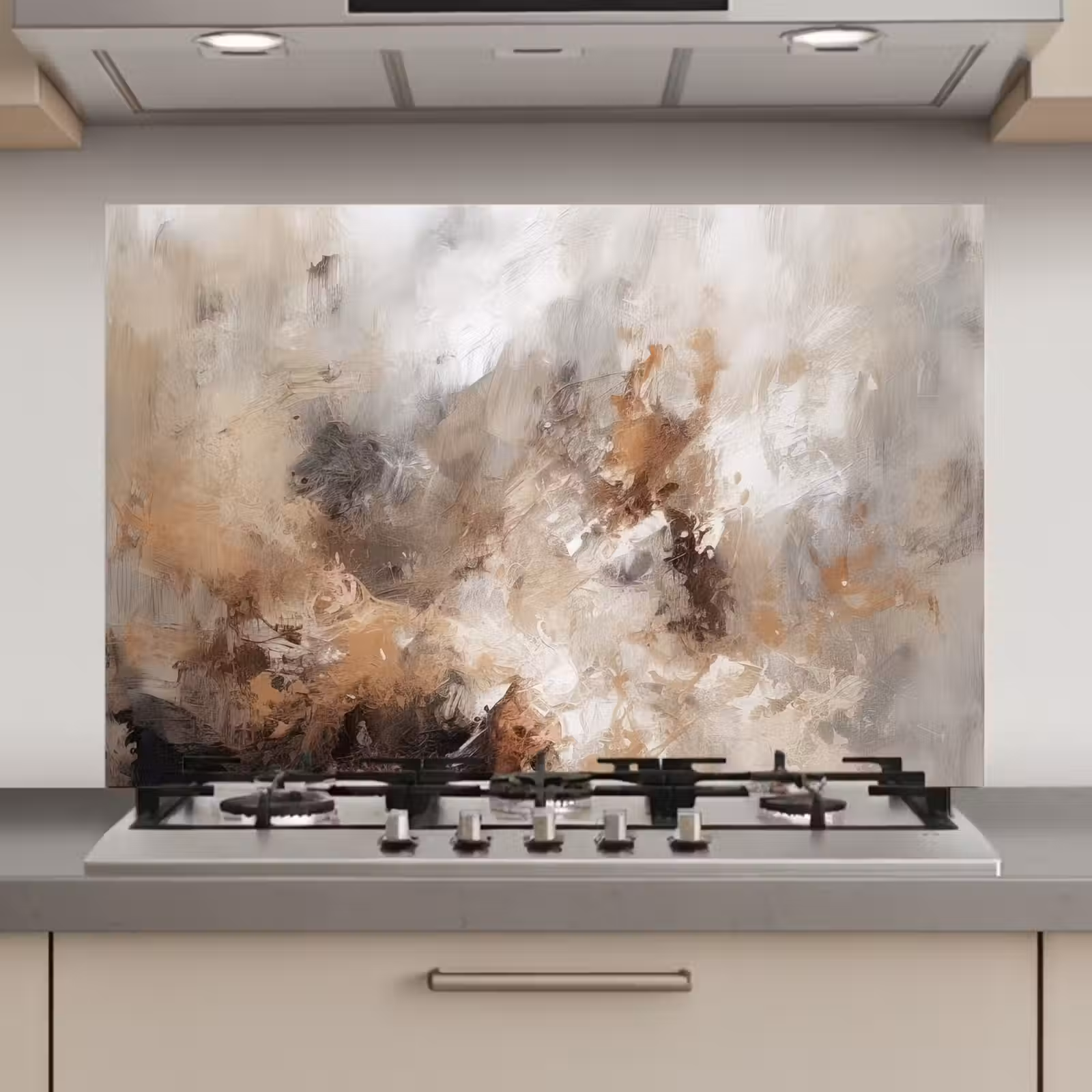 Spatscherm keuken - Verf - Abstract - Beige - Kunst — 1