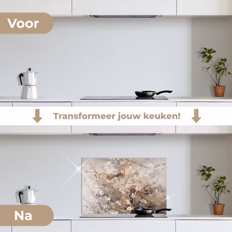 Spatscherm keuken - Amandelbloesem - Kunst - Van Gogh - Beige - Abstract — 3