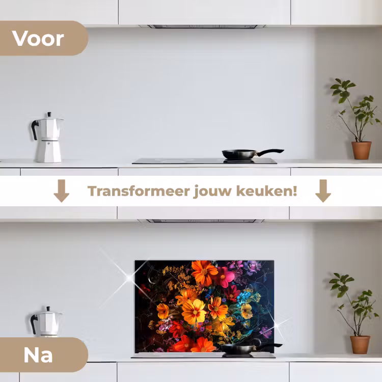 Spatscherm keuken - Bloemen - Kleurrijk - Zwart — 3