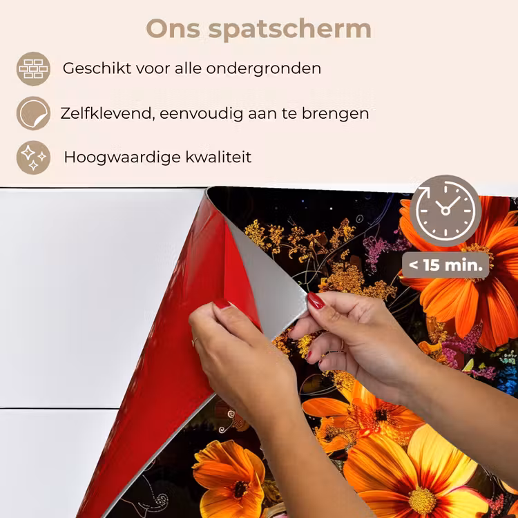 Spatscherm keuken - Bloemen - Kleurrijk - Zwart — 4