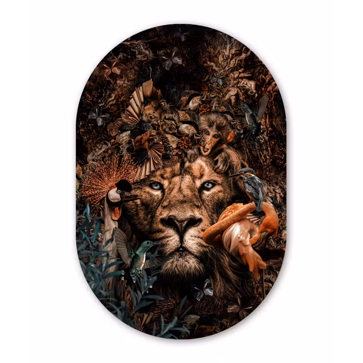 Muurovaal - Dieren - Luxe - Collage - Leeuw - Aap - Vogels — 2