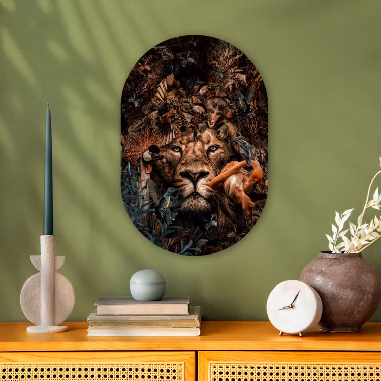 Muurovaal - Dieren - Luxe - Collage - Leeuw - Aap - Vogels — 3