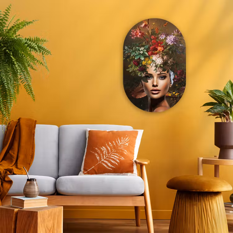 Muurovaal - Vrouw - Bloemen - Kleuren — 1