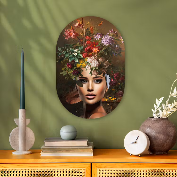 Muurovaal - Vrouw - Bloemen - Kleuren — 3