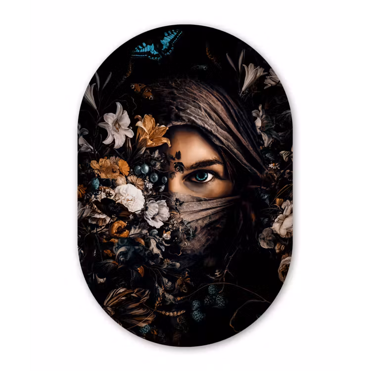Muurovaal - Vrouw - Luxe - Bloemen - Vlinder - Portret — 3