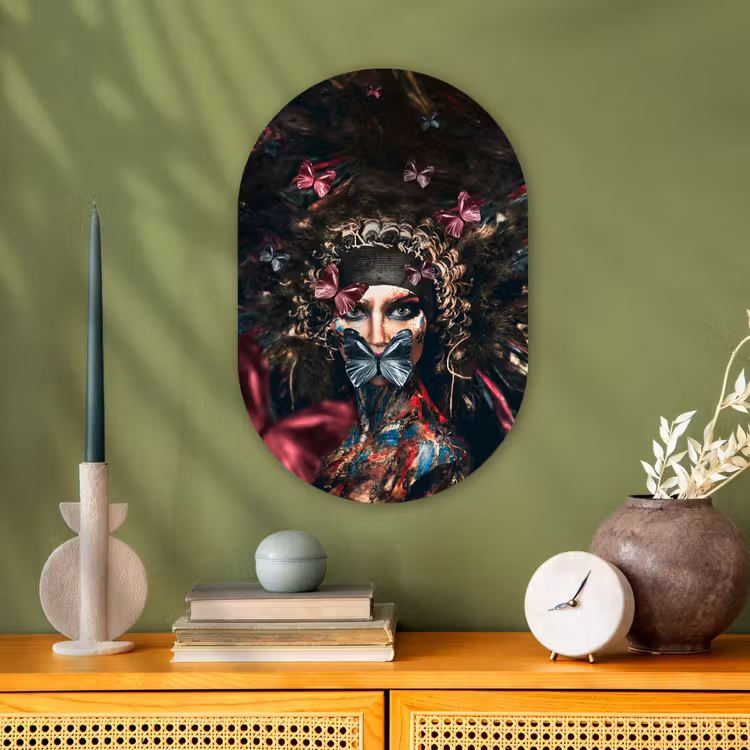 Muurovaal - Vrouw - Roze - Vlinders - Luxe - Dieren — 1