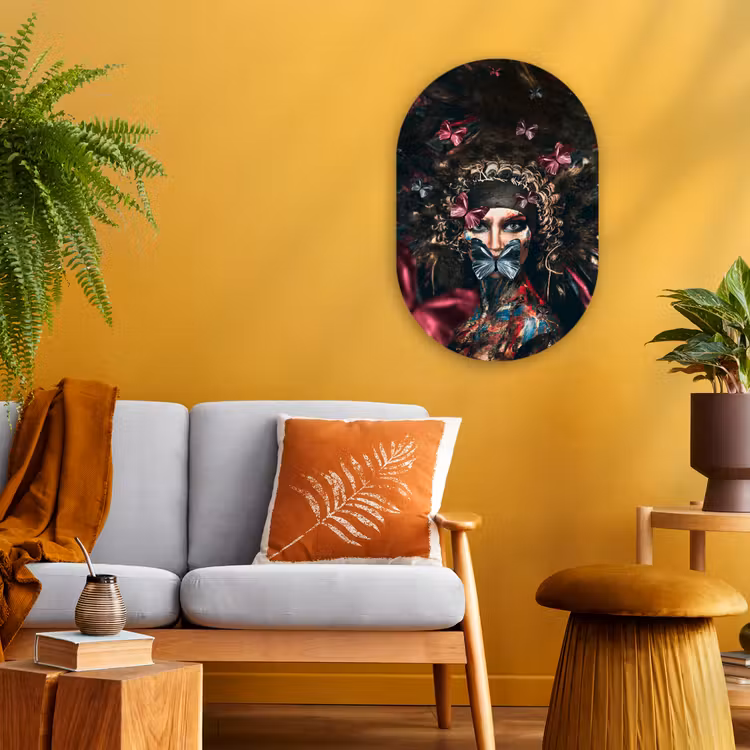 Muurovaal - Vrouw - Roze - Vlinders - Luxe - Dieren — 3