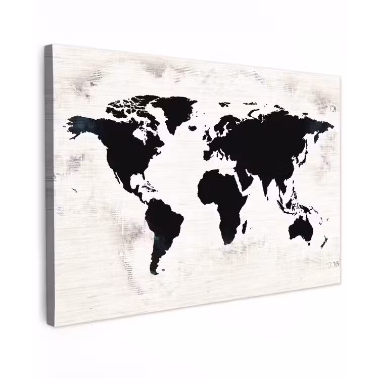 Canvas schilderij - Wereldkaart - Zwart - Hout — 1