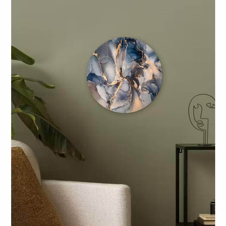 Muurcirkel - Marmer - Grijs - Blauw - Luxe - Goud — 3
