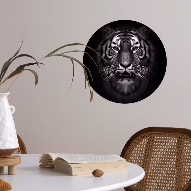 Behangcirkel - Tijger - Dieren - Zwart - Wit - Portret - Wild — 4