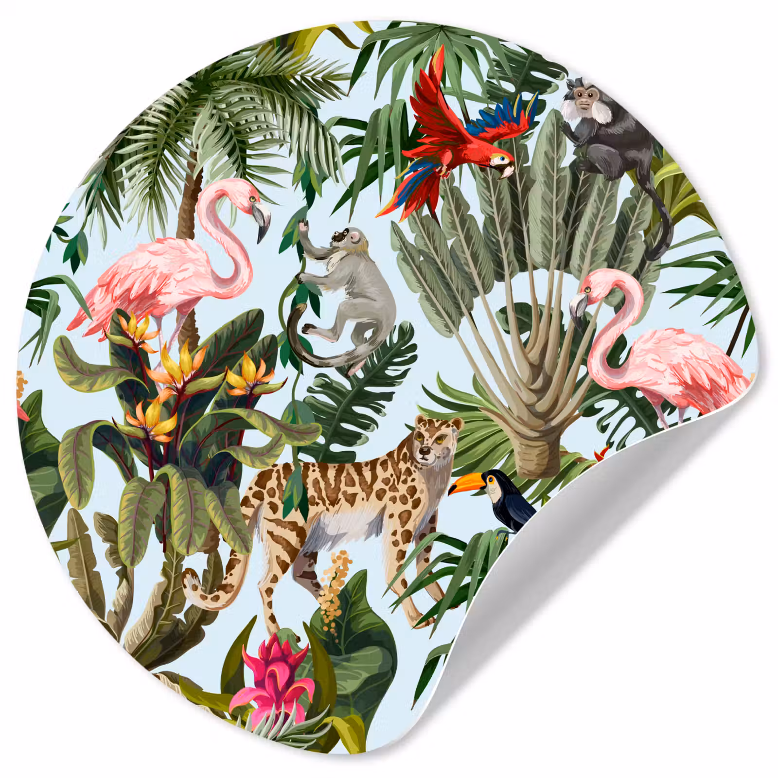 Behangcirkel - Jungle - Dieren - Meisjes - Kinderen - Jongens - Flamingo - Papegaai — 1