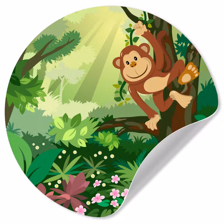 Behangcirkel - Aap - Jungle - Jongens - Meisjes - Bloemen - Kids — 1