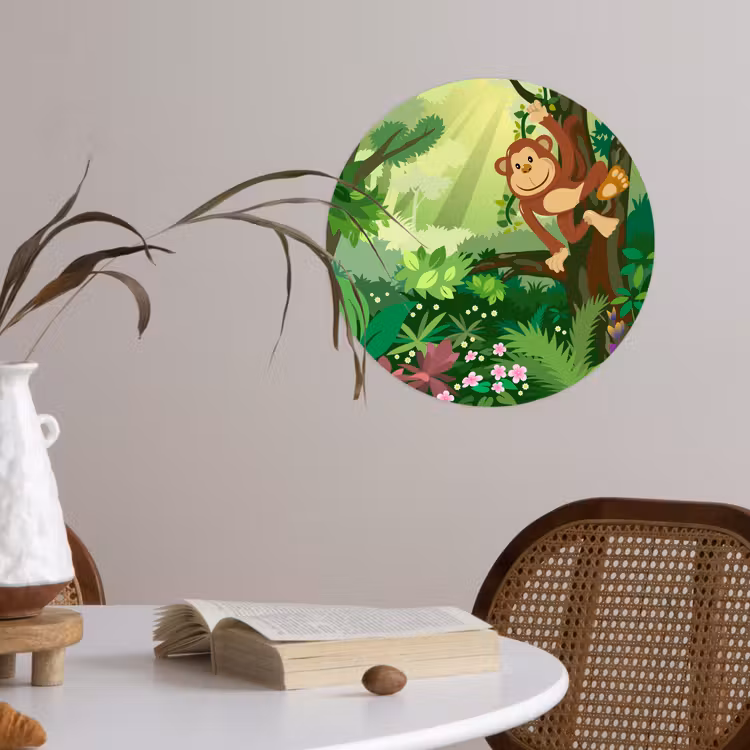 Behangcirkel - Aap - Jungle - Jongens - Meisjes - Bloemen - Kids — 4