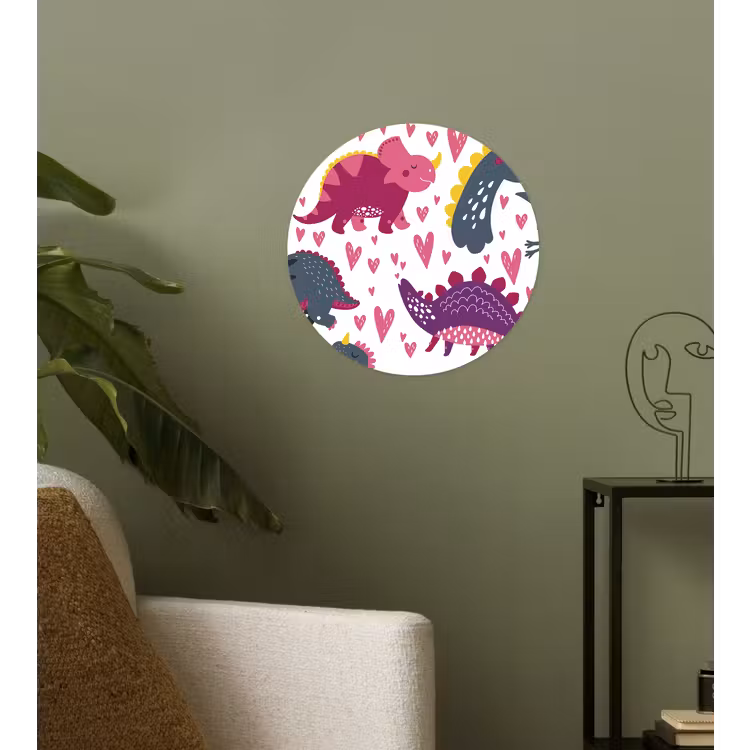 Behangcirkel - Dino - Hart - Patronen - Roze - Meisjes - Dinosaurus — 3