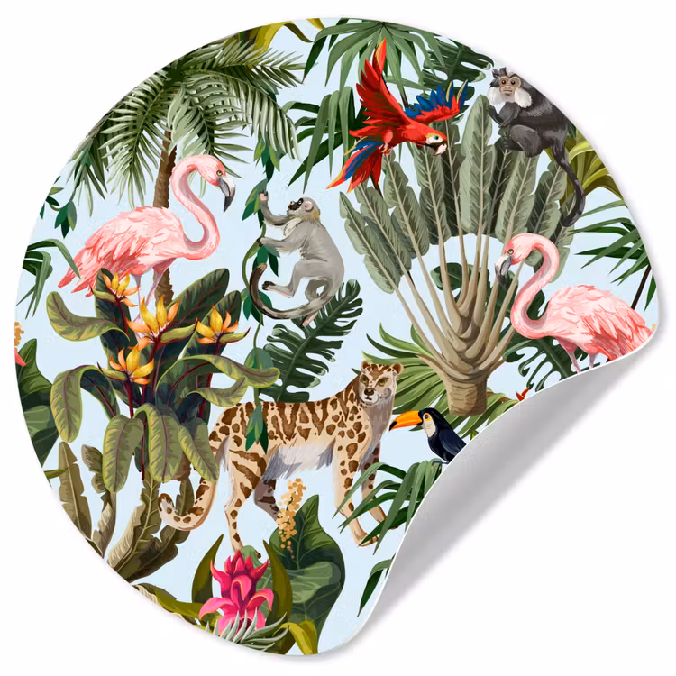 Behangcirkel - Jungle - Dieren - Meisjes - Kinderen - Jongens - Flamingo - Papegaai — 1