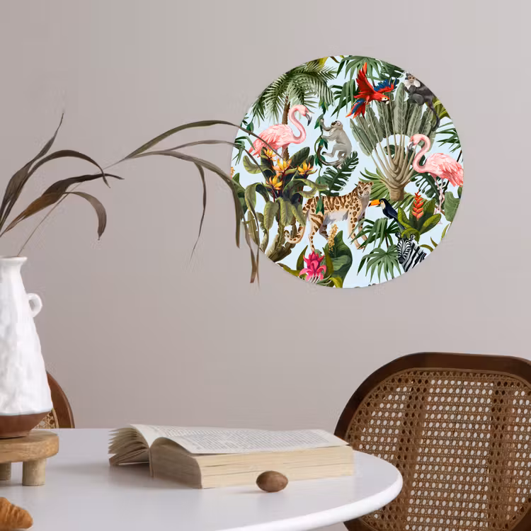 Behangcirkel - Jungle - Dieren - Meisjes - Kinderen - Jongens - Flamingo - Papegaai — 4