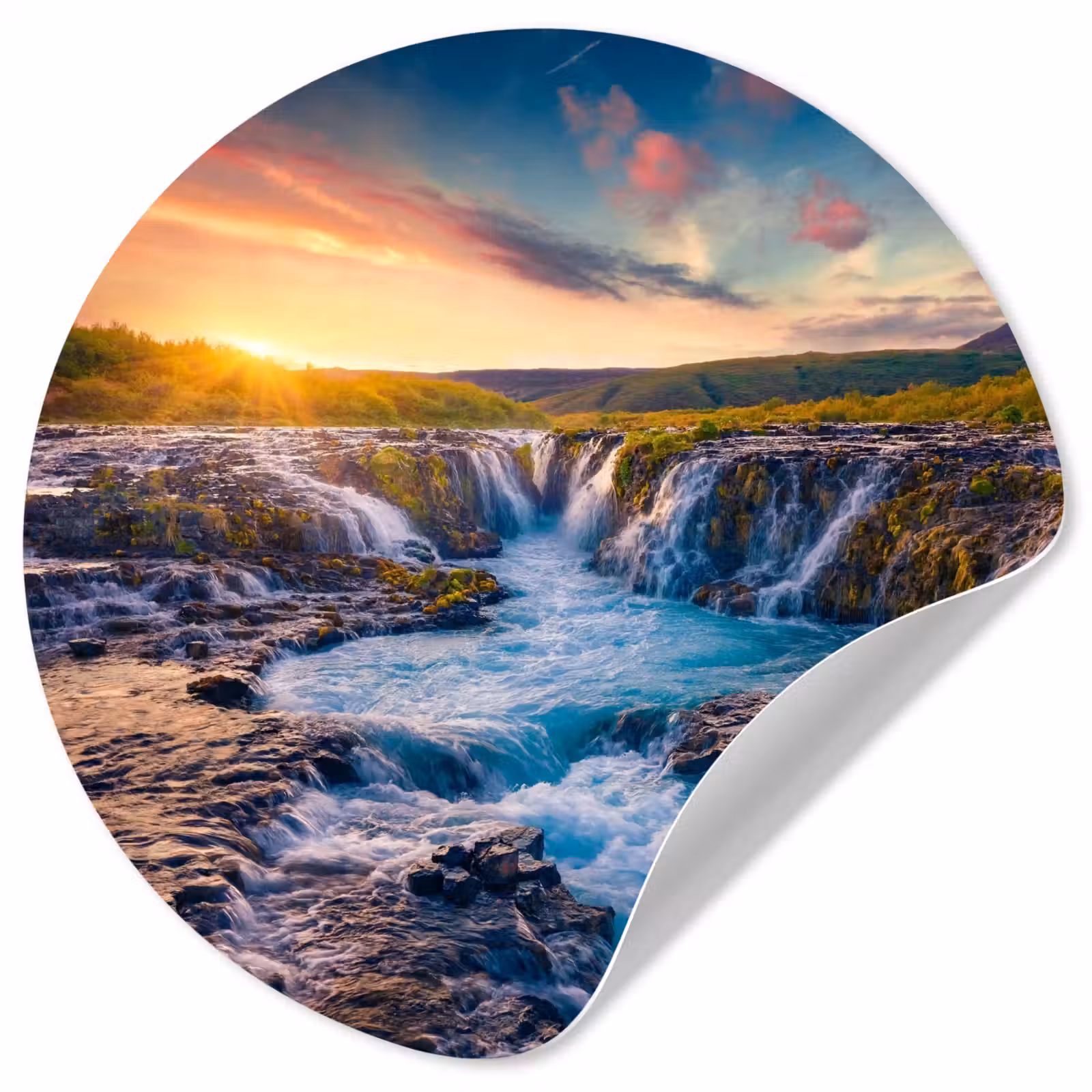 Behangcirkel - Waterval - Planten - Mos - Landschap - Zonsondergang - Rots — 1