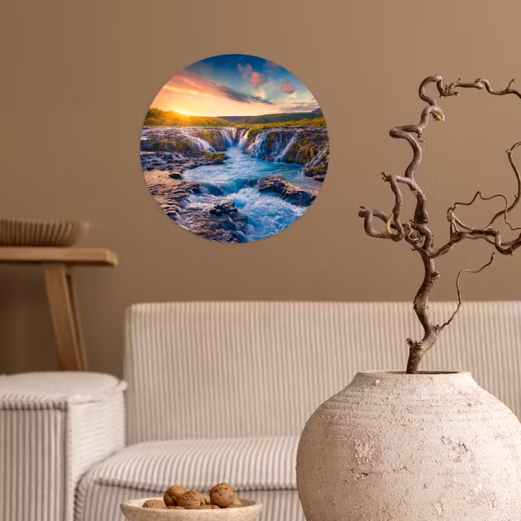 Behangcirkel - Waterval - Planten - Mos - Landschap - Zonsondergang - Rots — 2