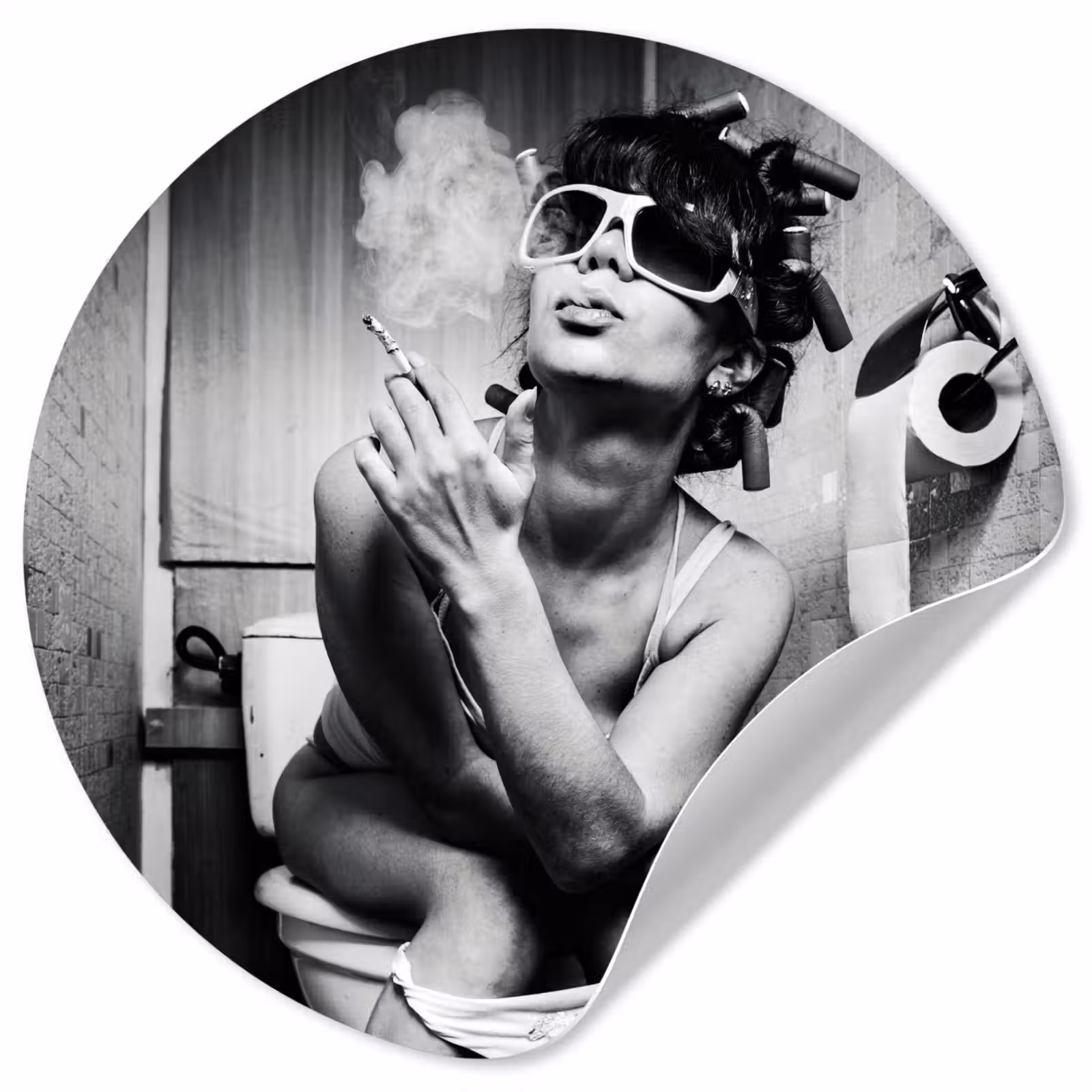 Behangcirkel - Vrouw - Vintage - Krulspelden - Toilet - Sigaret — 1