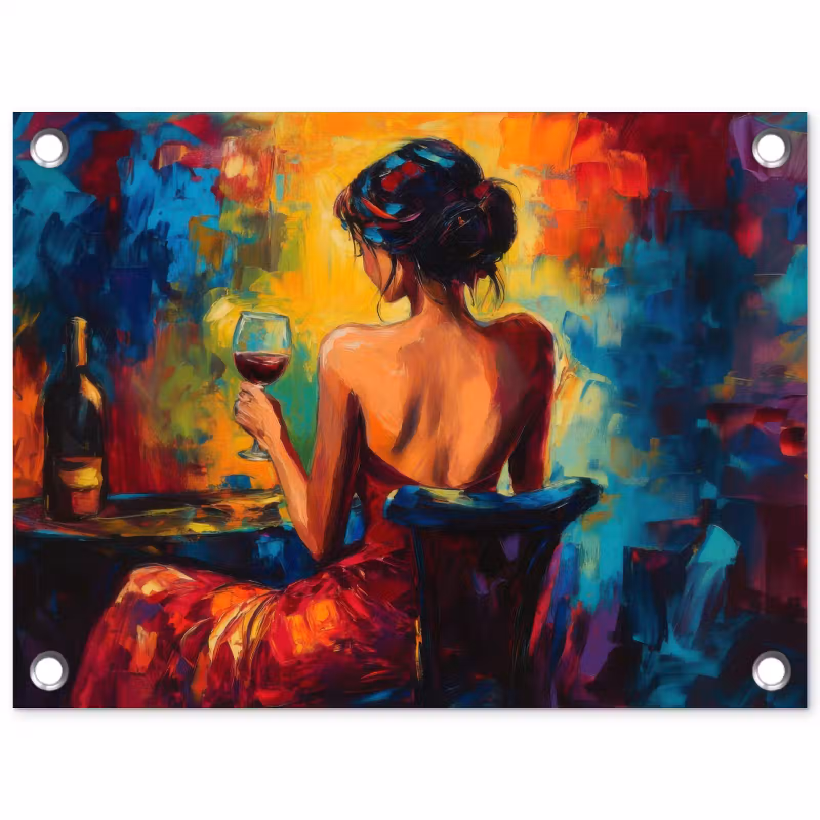 Tuinposter - Wijn - Vrouw - Sfeervol - Kleurrijk — 1