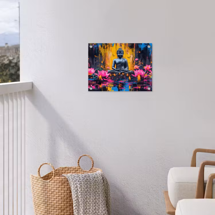 Tuinposter - Buddha - Bloemen - Kaarsen - Geel — 3