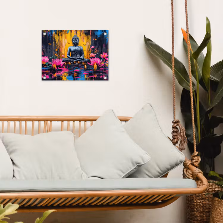 Tuinposter - Buddha - Bloemen - Kaarsen - Geel — 5