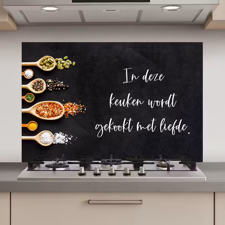 Spatscherm keuken - Quotes - Keuken - Spreuken - In deze keuken wordt gekookt met liefde - Liefde — 1