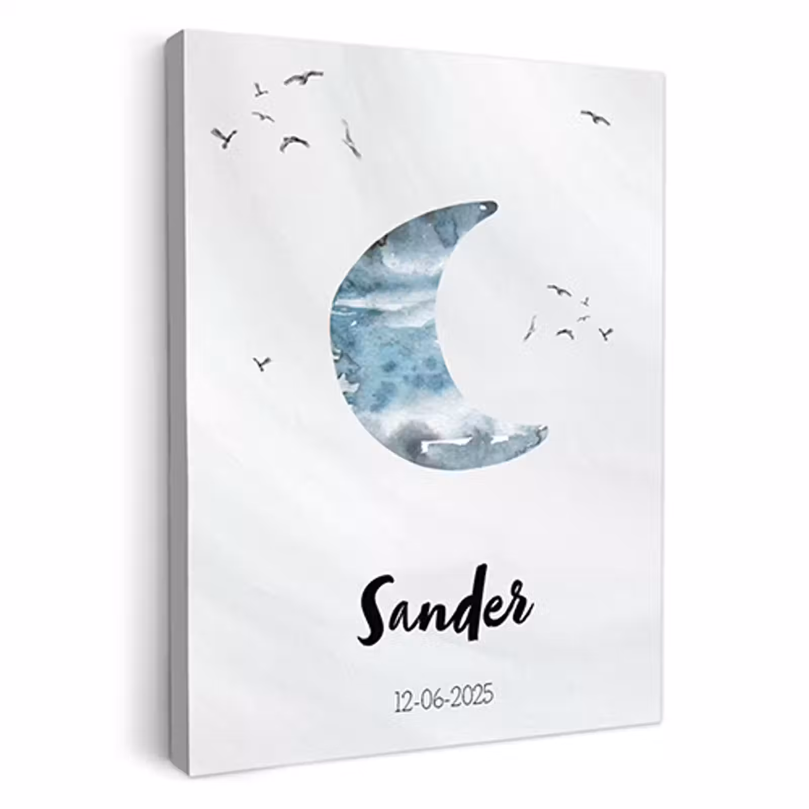 Geboorte poster maan blauw op canvas — 1