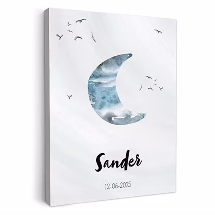 Geboorte poster maan blauw op canvas — 1