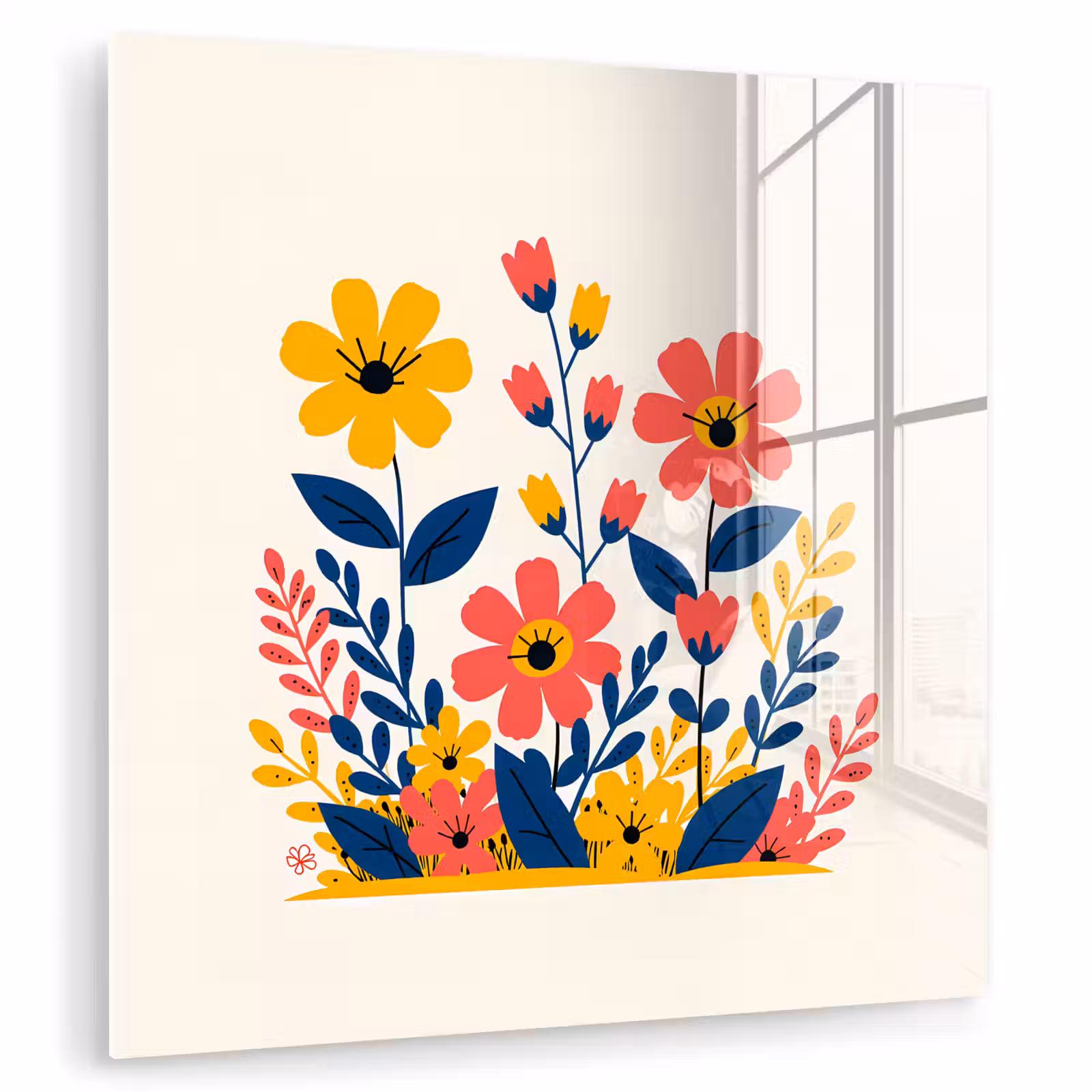 Glas schilderij - Illustratie - Bloemen - Bladeren - Roze — 1