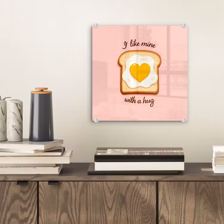 Glas schilderij - Brood - Illustratie - Quote - Roze — 2