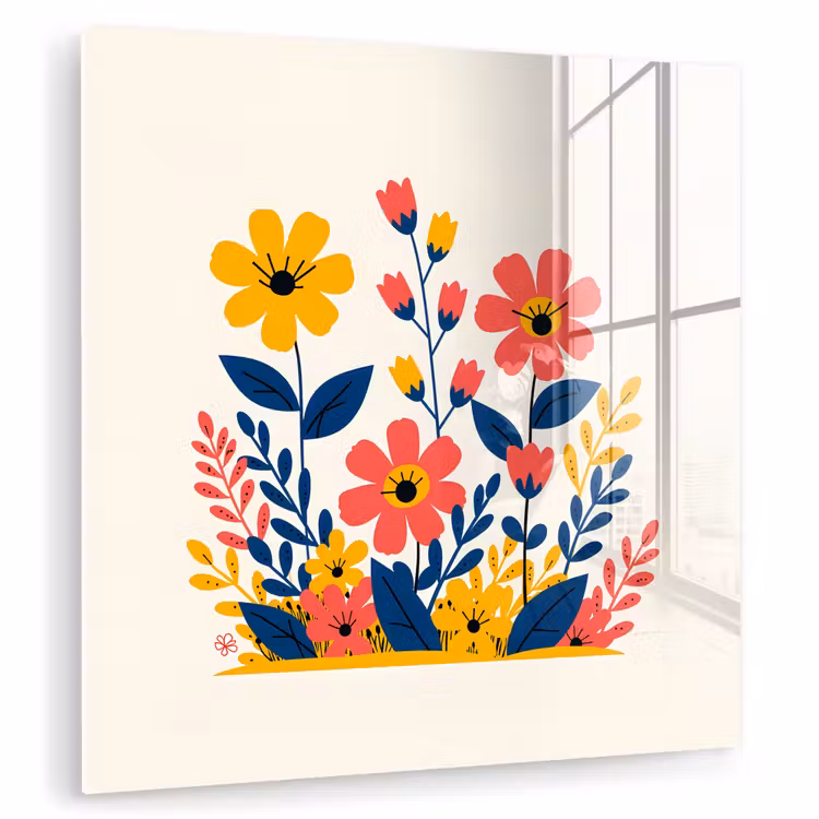 Glas schilderij - Illustratie - Bloemen - Bladeren - Roze — 1