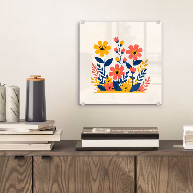 Glas schilderij - Illustratie - Bloemen - Bladeren - Roze — 2