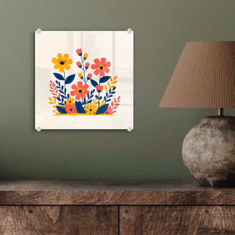 Glas schilderij - Illustratie - Bloemen - Bladeren - Roze — 4