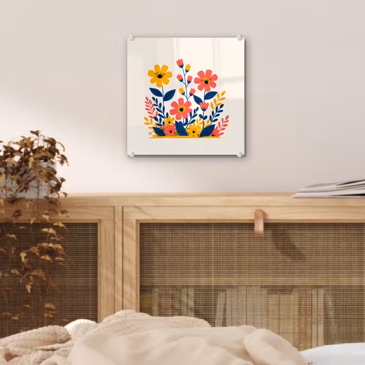Glas schilderij - Illustratie - Bloemen - Bladeren - Roze — 5