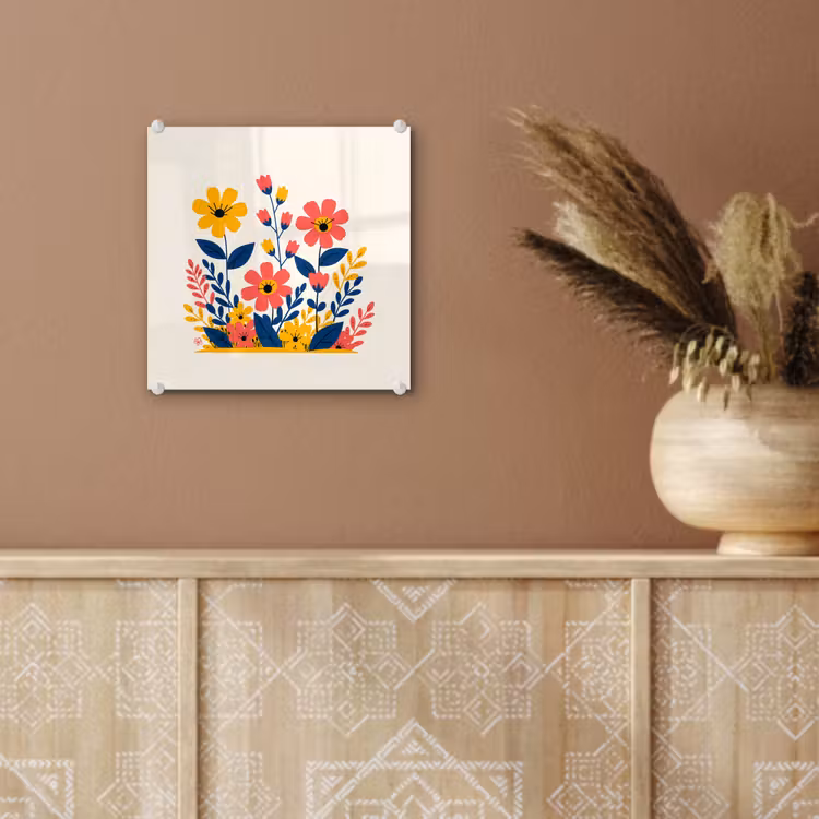 Glas schilderij - Illustratie - Bloemen - Bladeren - Roze — 6